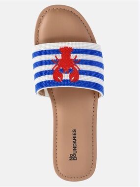 No Boundaries Blue & White Striped Slide with Red Lobster Applique